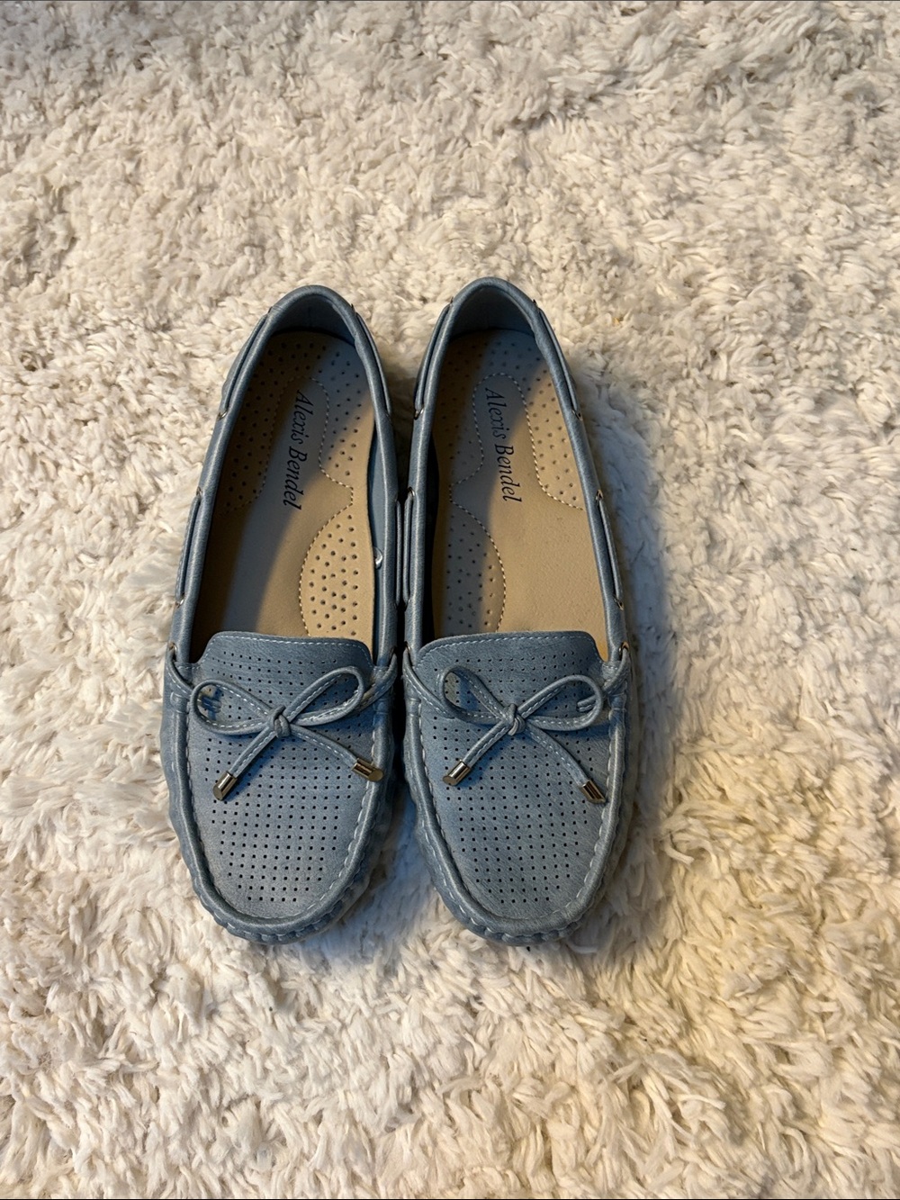 Alexis Bendel blue perforated slip-on moccasin loafers